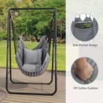 YITAHOME Hammock with Stand, Max. load 150 kg, Sturdy Steel Frame, Hammock Stand with Hanging Swing, 85x92x155 cm, Swing Chair with 2 Hooks and 1 Side Pocket for Patio, Balcony and Garden, Grey - Image 5