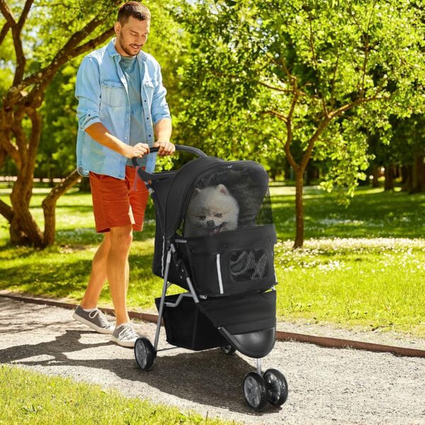 PawHut Pet Travel Stroller Cat Dog Pushchair Trolley Puppy Jogger Carrier Three Wheels for Small Miniature Dogs(Black) - Image 2