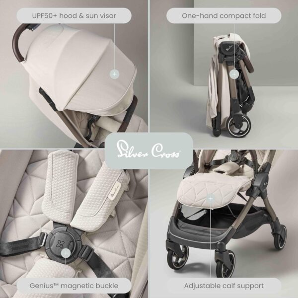 Silver Cross - Clic Compact Pushchair - Travel Stroller - Foldable & Lightweight Stroller - Cabin Size - Newborns to 4 years - Almond - Image 2