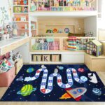 YJDRUG Space Themed Children's Play Rug,100x150cm,Cute Cartoon Animal Numbers Rug，Low Pile Washable Classroom Carpet Suitable for Nursery Kindergarten Living Room Bedroom Children's Room Decoration - Image 2
