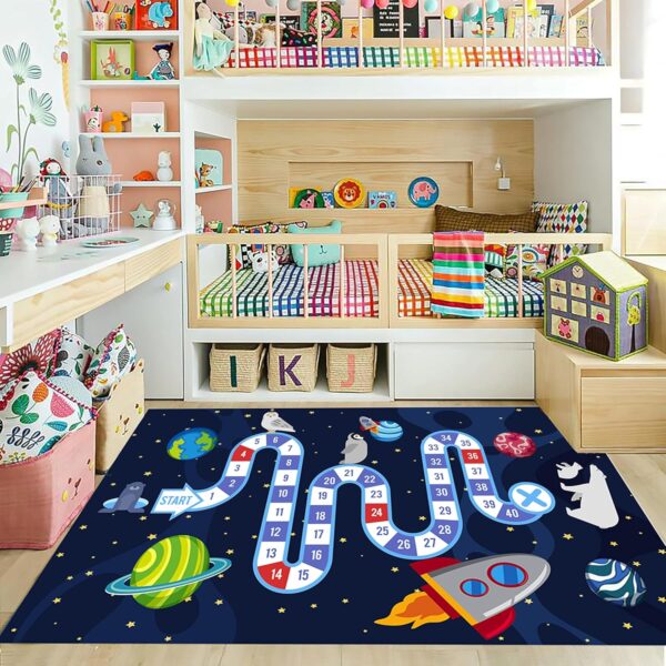 YJDRUG Space Themed Children's Play Rug,100x150cm,Cute Cartoon Animal Numbers Rug，Low Pile Washable Classroom Carpet Suitable for Nursery Kindergarten Living Room Bedroom Children's Room Decoration - Image 2