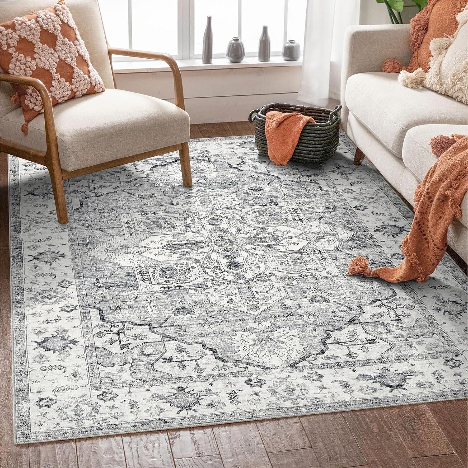 912ovHLFF6L._AC_SL1500_.jpg Fondream Rugs Living Room 120x170 cm Machine Washable Rugs Anti Slip Area Rug Large Rug Soft Low Pile Bedroom Rugs for Nursery, Game Room, Office Luxury Decorative, Grey - Image 1