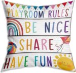 ZNGFON Playroom Signs - Kids Pillow Covers Decor with Rules Quotes - 'Be Nice', 'Share', 'Have Fun' - Colorful Nursery Boys Girls Bedroom 18x18 inch
