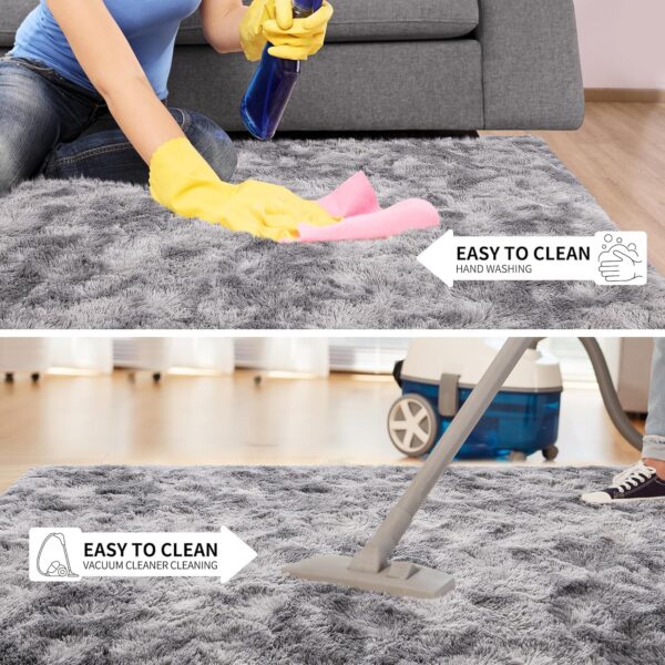 Tepook Fluffy Large Rugs for Living Room, 8x10 Area Rugs for Bedroom, Modern Shag Fuzzy Carpets for Kids Boys Girls, Plush Indoor Nursery Home Decor Rug with Non-Slip Bottom, Tie-dye Light Grey - Image 6