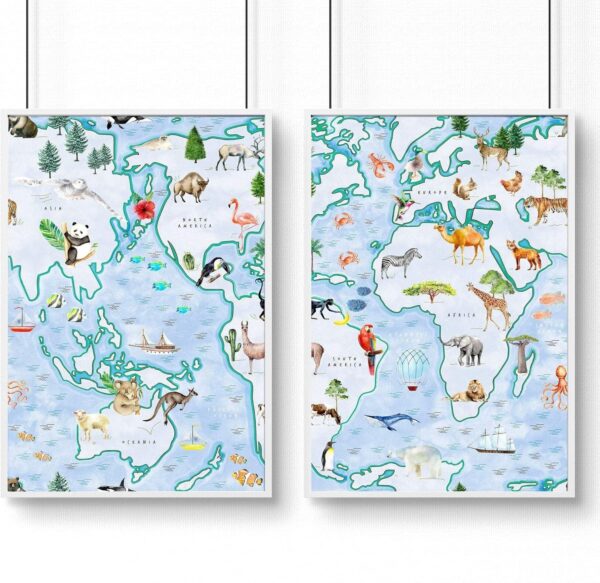 Wall Art with Frames for Kids, Animals Nursery Framed Wall Pictures, Baby Boy Playroom Wall Hanging, Children Bedroom Decor A4, A3, A2 White Frame 20 x 30 in / 50 x 76 cm - Image 7