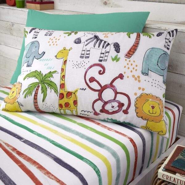 Happy Linen Company Kids Boys Girls Jungle Safari Animals Lion King Teal Reversible Toddler Cot Bed Bedding Duvet Cover Set - Image 3