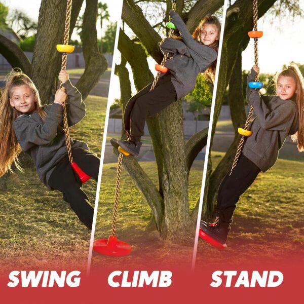TURFEE Climbing Rope Tree Kids Swing with Platforms and Disc Swings Seat,Outdoor Indoor Backyard Playground Swingset Accessories Single Disk 6 Ft Outdoor Climbing Rope,Carabiner &4 Ft Tree Strap - Image 7
