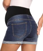 Foucome Maternity Denim Shorts Over Bump Casual Ripped Jean Shorts Trendy Distressed Rolled Hem Pregnancy Shorts - Image 3