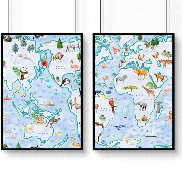 Wall Art with Frames for Kids, Animals Nursery Framed Wall Pictures, Baby Boy Playroom Wall Hanging, Children Bedroom Decor A4, A3, A2 White Frame 20 x 30 in / 50 x 76 cm - Image 8