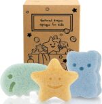 myHomeBody Konjac Baby Sponge for Bathing, Cute Shapes Natural Kids Bath Sponges for Infants, Toddler Bath Time, Natural and Safe Plant-Based Konjac Baby Bath Toys, 3pc. Set: Elephant,Bear,Star