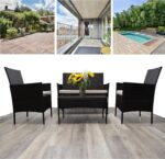 DIVCHI Garden Furniture Set Rattan Patio Conservatory Balcony Indoor Outdoor 4 Seater Piece Glass Top Coffee Table Sofa Loveseat with Cushions (Black) - Image 6