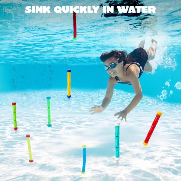 JOYIN Diving Sticks Pool Toys, 8 Pcs Underwater Training Pool Dive Stick for Kids, Colorful Swimming Toy Sinking Throwing Sticks for Kids Gifts Summer Swim Training Water Fun Pool Games(Sticks) - Image 2