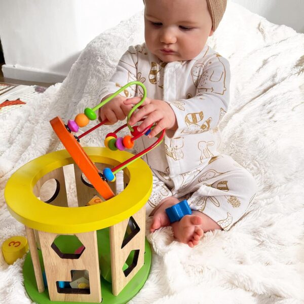Jaques of London Wooden Activity Cube for 1 Year Old | Wooden Shape Sorter with Bead Maze | Montessori Educational Toys for 1 Year olds | Since 1795 - Image 3