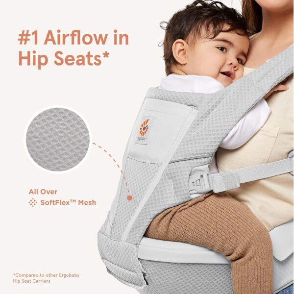 Ergobaby Alta Hip Seat Baby Carrier with Baby Seat for Babies and Toddlers from 4 Months (5.5 kg - 20.4 kg), Carrier with SoftFlex Mesh, Pearl Grey - Image 5