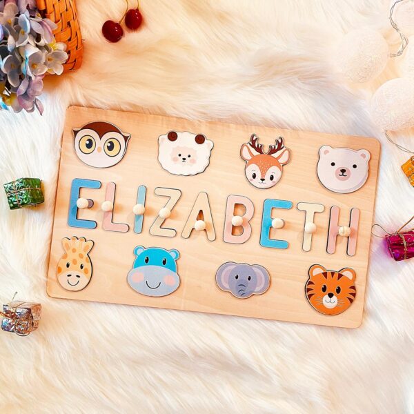 Personalised Name Puzzle-Wooden Puzzles for 1 Year Old-Baby Girl Toys with Animal Elements and Stand-1st Birthday Gifts (For Girls) - Image 3