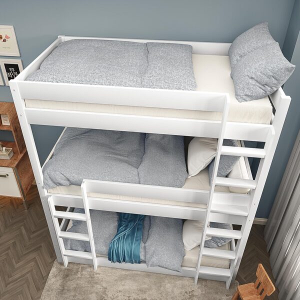 Blisswood Bunk Bed, 3ft Triple Bunk Bed With Ladder High Sleeper Kids Bed, Solid Pine Wood Kids Children Bed frame For Home (White, L197 x W96 x H198 cm) - Image 5