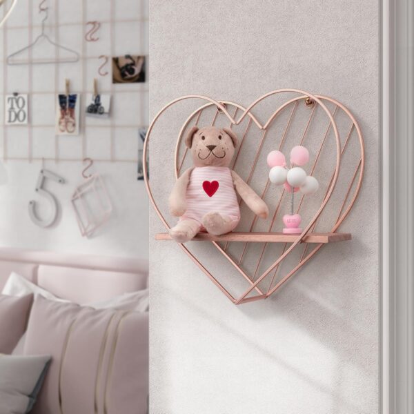 SUMGAR Floating Shelves Rose Gold Heart Shelf for Wall Mounted Pink Bathroom Bedroom Living Room Decorative Organiser Display & Storage Unit - Image 3