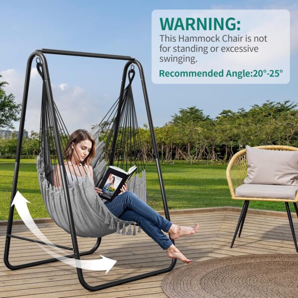 YITAHOME Hammock with Stand, Max. load 150 kg, Sturdy Steel Frame, Hammock Stand with Hanging Swing, 85x92x155 cm, Swing Chair with 2 Hooks and 1 Side Pocket for Patio, Balcony and Garden, Grey - Image 3