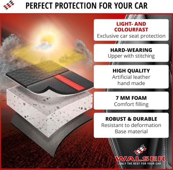 Walser Car seat cover Kimi, universal seat cover and protective pad in black - white, seat protector for cars and vanss in racing look design - Image 3