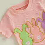 MAHUAOYIXI Toddler Baby Girls Easter Outfits Bunny Print Short Sleeve Ribbed Tops T-shirts with Elastic Waist Flare Pants 2Pcs Set Baby Clothes for Girls - Image 4