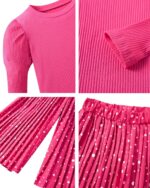 Freshhoodies Girls Clothes Kids Long Sleeves Round Neck Tops + Pleated Pants Outfits Set, 3-7 Years - Image 6