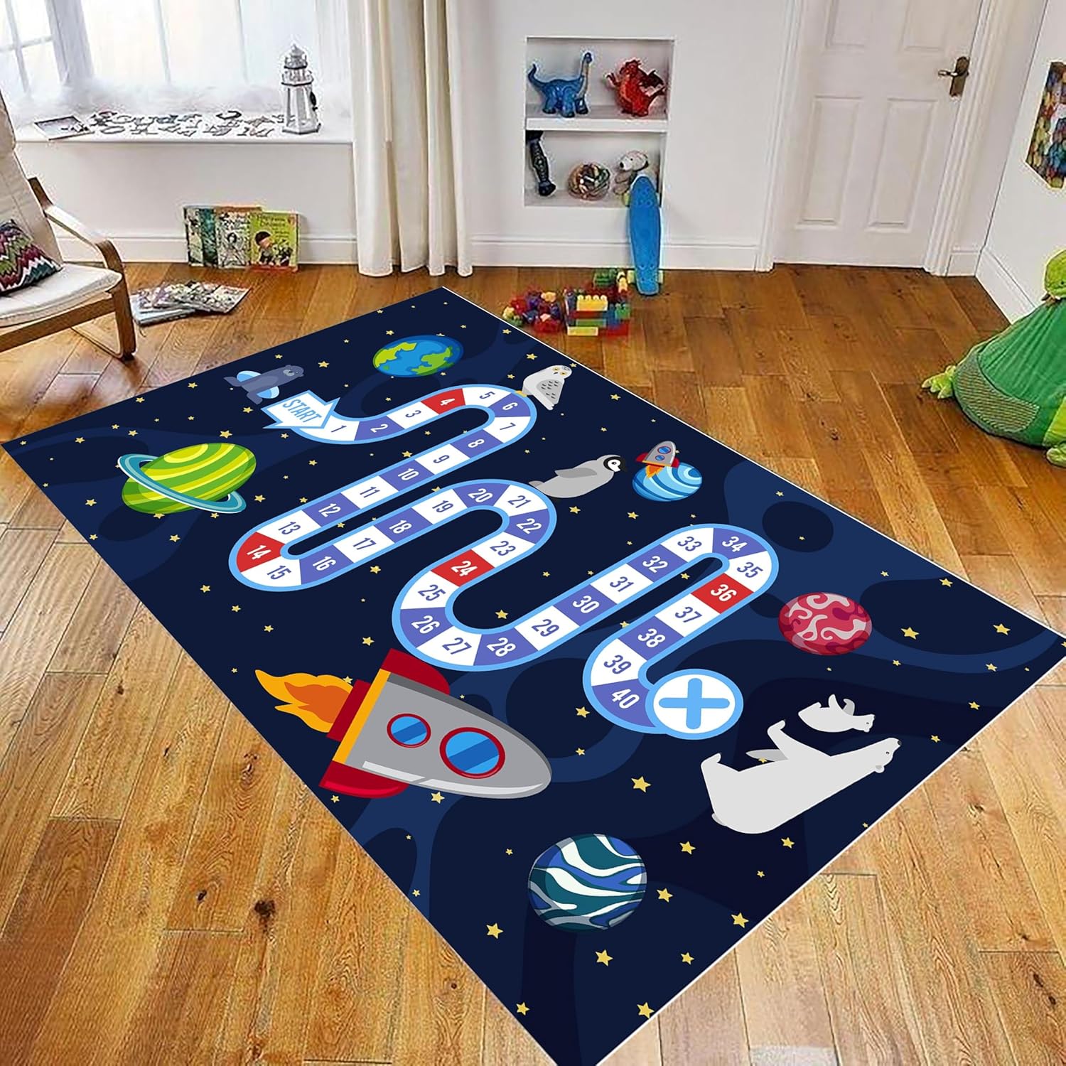 91LhCBPJ6mL._AC_SL1500_.jpg YJDRUG Space Themed Children's Play Rug,100x150cm,Cute Cartoon Animal Numbers Rug,Low Pile Washable Classroom Carpet Suitable for Nursery Kindergarten Living Room Bedroom Children's Room Decoration - Image 1