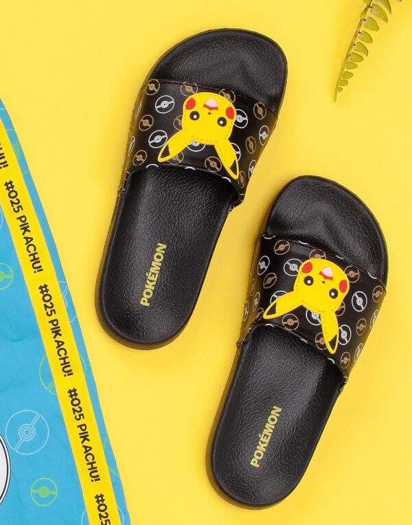 Pokemon Sliders For Boys | Kids Pikachu Face Sandals Beach Shower Shoes | Childrens Pokeball Black Summer Footwear Game Merchandise Gift - Image 3