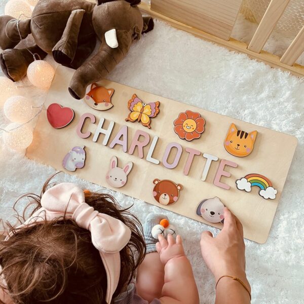 Personalised Name Puzzle-Wooden Puzzles for 1 Year Old-Baby Girl Toys with Animal Elements and Stand-1st Birthday Gifts (For Girls) - Image 2