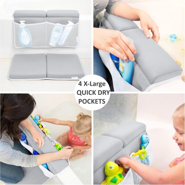 Bath Kneeler and Elbow Rest Pad, 1.75 inch Extra Thick Baby Bath Kneeling Pad and Elbow Pad for Bathtub. Bath Tub Elbow Pad with Infant Toy and Baby Accessories Organizer, Grey - Image 3