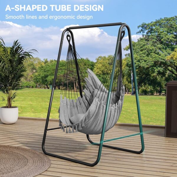 YITAHOME Hammock with Stand, Max. load 150 kg, Sturdy Steel Frame, Hammock Stand with Hanging Swing, 85x92x155 cm, Swing Chair with 2 Hooks and 1 Side Pocket for Patio, Balcony and Garden, Grey - Image 7