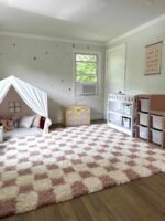 Hauteloom Etiler Checkered Shag Area Rug - Checkboard Design - High Pile Fluffy Shaggy Touch - Square Tiles - Kids Room, Nursery, Living Room Shaggy Carpet - Pink, Cream, White - 5'3" x 7'3" - Image 3