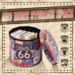 Bonlife Round Ottoman Storage,Folding Storage Organiser Toy Chest,Retro Faux Leather Footrest Stool Seat for Living Room 15"(Multicoloured) 38x38x38cm - Image 4