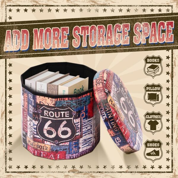 Bonlife Round Ottoman Storage,Folding Storage Organiser Toy Chest,Retro Faux Leather Footrest Stool Seat for Living Room 15"(Multicoloured) 38x38x38cm - Image 4