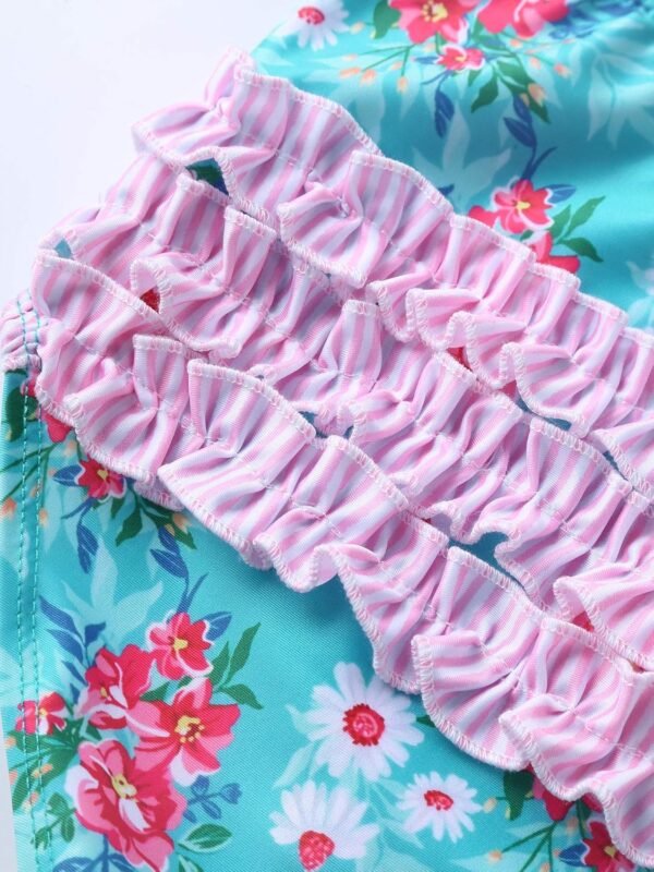 dPois Infant Baby Girls Floral One Piece Long Sleeve Rash Guard Swimsuit Shirt with Ruffle Bloomers Swimsuit - Image 6