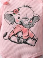 Planooar Baby Girl Clothes Outfit Ruffle Elephant Print Long Sleeve Tops+ Pants + Headband - Image 3