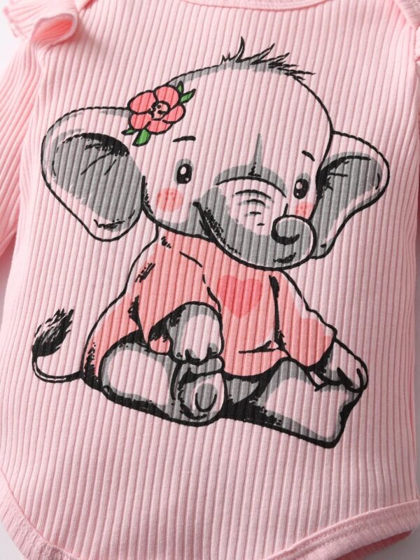 Planooar Baby Girl Clothes Outfit Ruffle Elephant Print Long Sleeve Tops+ Pants + Headband - Image 3