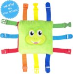 Frog Plush Toddler Puzzle Toy - Sensory Busy Board Pillow - Soft Play Education Activity Toy for 1 - 3 Year Old Kids - Boys & Girls Baby Buckle - Improve Motor Skills, Fidget/ Fiddle Travel Game.