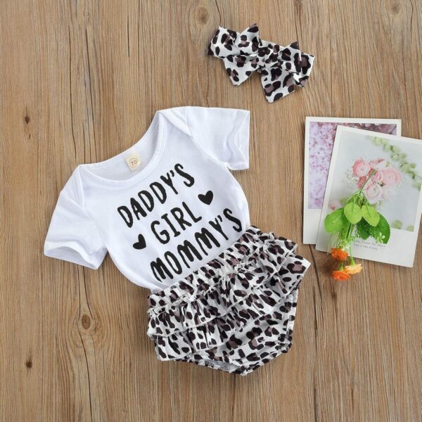 Newborn Infant Baby Girl Clothes Romper Shorts Set Summer Short Sleeve and Bloomers Shorts Headband Infant Outfit Set - Image 3