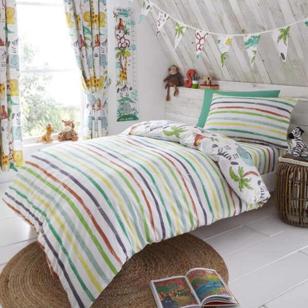 Happy Linen Company Kids Boys Girls Jungle Safari Animals Lion King Teal Reversible Toddler Cot Bed Bedding Duvet Cover Set - Image 2