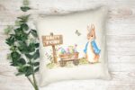 Anonymous Gifting Peter Rabbit Easter cushion cover - Nursery, playroom, bedroom, children's pillow - Blue Jacket - Image 2