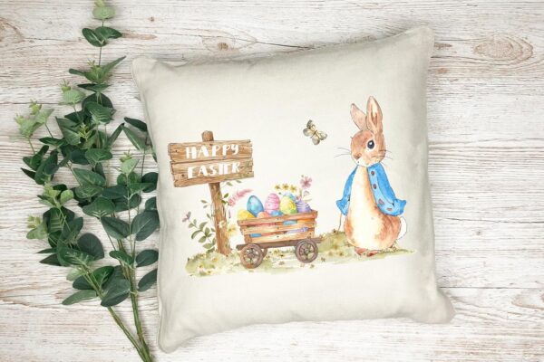 Anonymous Gifting Peter Rabbit Easter cushion cover - Nursery, playroom, bedroom, children's pillow - Blue Jacket - Image 2
