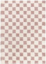 Hauteloom Etiler Checkered Shag Area Rug - Checkboard Design - High Pile Fluffy Shaggy Touch - Square Tiles - Kids Room, Nursery, Living Room Shaggy Carpet - Pink, Cream, White - 5'3" x 7'3" - Image 2