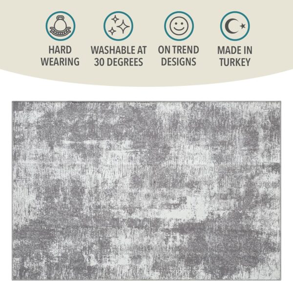 Rugs and More Washable Area Rug - Short Pile Machine Washable Runner, Easy to Clean, Child & Pet Friendly - Modern Mat for Hallway, Bedroom, Kitchen, Utility Room (Dark Grey, 60x230cm) - Image 5