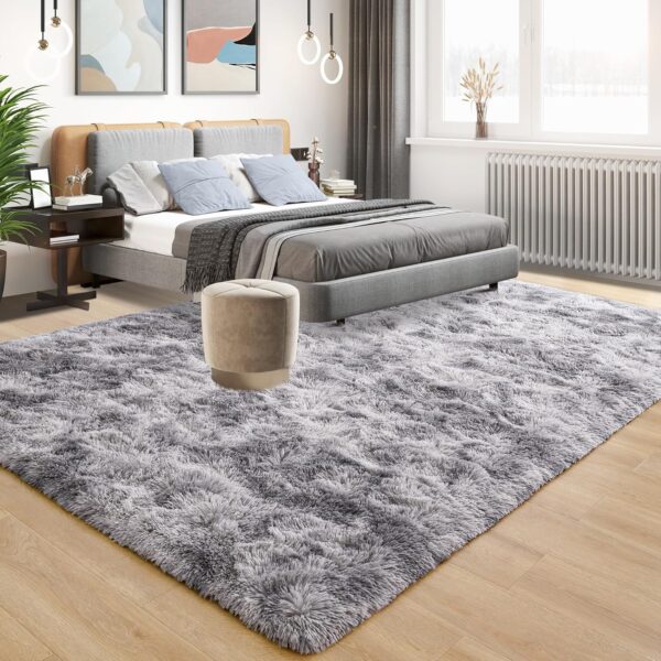 Tepook Fluffy Large Rugs for Living Room, 8x10 Area Rugs for Bedroom, Modern Shag Fuzzy Carpets for Kids Boys Girls, Plush Indoor Nursery Home Decor Rug with Non-Slip Bottom, Tie-dye Light Grey - Image 3