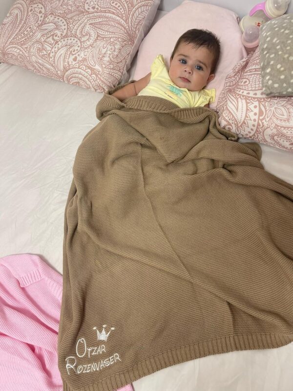 HDLOVE 100x80cm Personalised Baby Blankets, Cotton Knitted Blanket Personalized Embroidered Name Baby Boy Baby Girl Soft Blanket Baby Shower Breathable Stroller Blanket(GRAY,Embroidery name) - Image 3