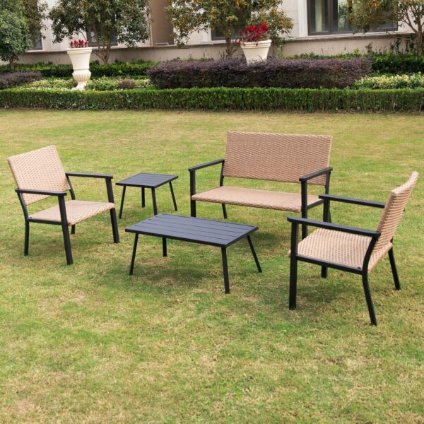 C-Hopetree Outdoor Lounge Chair for Outside Patio Porch, Metal Frame, Natural All Weather Wicker - Image 6