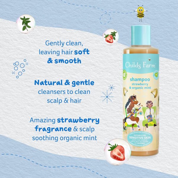 Childs Farm Kids Shampoo, Strawberry and Organic Mint, All Hair Types, Detangles and Nourishes, Suitable for Dry, Sensitive and Eczema-prone Skin and Scalp, 500 ml - Image 4