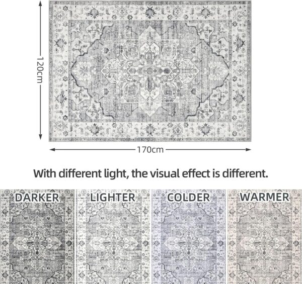 Fondream Rugs Living Room 120x170 cm Machine Washable Rugs Anti Slip Area Rug Large Rug Soft Low Pile Bedroom Rugs for Nursery, Game Room, Office Luxury Decorative, Grey - Image 2