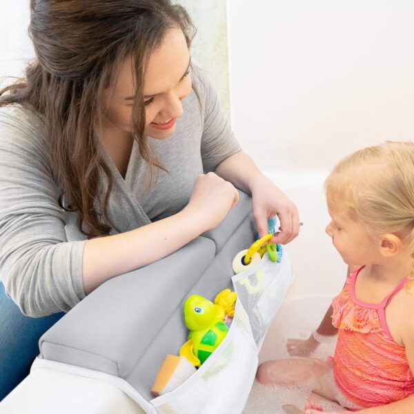 Bath Kneeler and Elbow Rest Pad, 1.75 inch Extra Thick Baby Bath Kneeling Pad and Elbow Pad for Bathtub. Bath Tub Elbow Pad with Infant Toy and Baby Accessories Organizer, Grey - Image 4