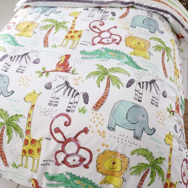 Happy Linen Company Kids Boys Girls Jungle Safari Animals Lion King Teal Reversible Toddler Cot Bed Bedding Duvet Cover Set - Image 5